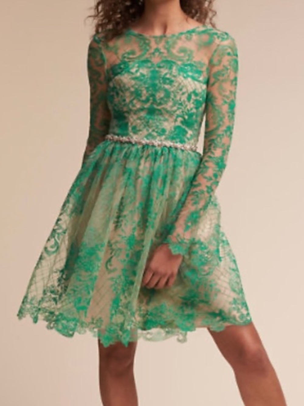 NWT Monique Lhuillier for BHLDN/Anthropologie “Holly” green lace dress, size 8